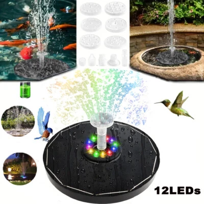 Actualización Bomba de Fuente de Agua Solar 12 Luces LED Pájaro Baño Estanque Jardín Fuente Foto 1 de 4