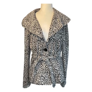 Susan Bristol Leopard Print Jacket Black White Belted Long Sleeve Button Front S - Picture 1 of 6