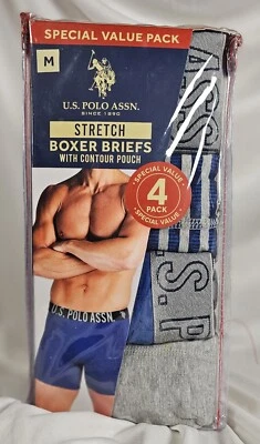 US Polo Assn 4 хлопковые модальные трусы-боксеры M контурный мешочек синий серый однотонный в полоску - Изображение 1 из 4