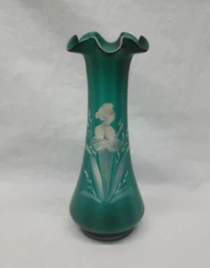 Victorian Satin Cameo Glass Vase Approx 7.5"H Teal Green # 5114 - Picture 1 of 23