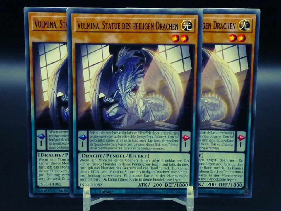 Yugioh Playset 3x Vulmina, Statue des heiligen Drachen INFO DE082/ Common/ NM - Bild 1 von 1