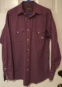 Ariat Camicia Uomo Marrone Disegno Geometrico Manica Lunga Perla Snap Elasticizzata Tg M - Foto 1 di 8