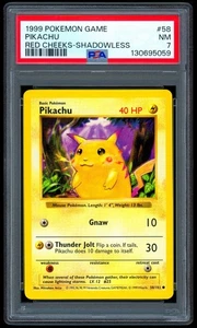 1999 Pokemon Red Cheeks Pikachu Base Set SHADOWLESS Card 58/102 Error - PSA 7 NM - Bild 1 von 2