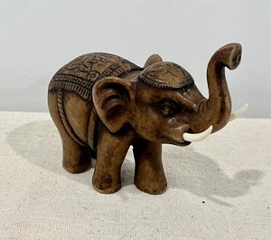 Miniature Carved Elephant Figurine from Thailand - Removable Tusks 3.75" tall - Picture 1 of 8