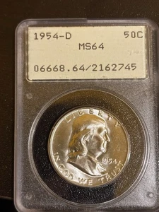 1954 D Franklin Half Rattler Ogh Pcgs Ms 64 Blast White - Picture 1 of 2