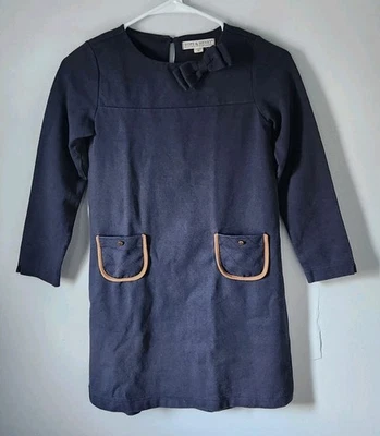 HOPE & HENRY Girls Quilted Ponte Riding Schoolgirl Dress Navy Blue Bow Size 10 - Image 1 of 4
