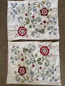 Ikea Alvine Floral Pillow COVER ONLY Embroidery Red Blue Back Button Striped - Picture 1 of 7