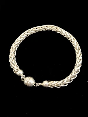 MILOR ITALY 925 Sterling Braided Chain Magnetic Clasp Bracelet 7.5” - Image 1 of 4