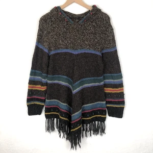PERUVIAN CONNECTION Alpaca Wool Hoodie Sweater Women's M Pullover Tassels Fringe - Picture 1 of 9