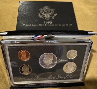 1993-S U.S. Mint Premier Silver Proof 5-Coin Set, OGP w/ COA, Velvet Case/Stand - Image 1 of 2