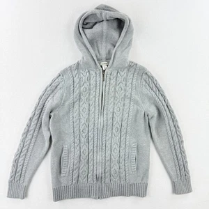 L.L. BEAN Cable Knit Hooded Sweater Womens Size SMALL Gray Cotton Blend - Picture 1 of 8