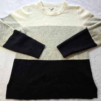 Suéter para mujer J Crew bloque de color talla mediana mezcla de lana negro/crema/gris LS Foto 1 de 3