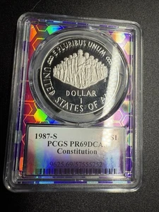 1987-S US Constitution Comm Proof Silver Dollar PCGS PR69 DCAM Holo Purple Core - Picture 1 of 3