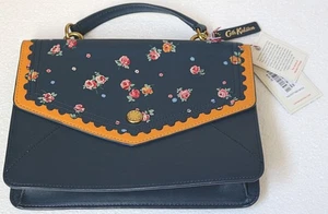 Cath Kidston Scalloped Printed Wimbourne Ditsy Leather Bag - Navy - Picture 1 of 8
