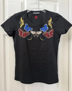 Alexander McQueen Beaded Sequin Butterflies Black T-shirt Women Rare - Picture 1 of 8