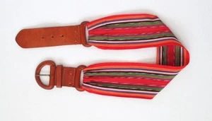 ECHO L gewebter mehrfarbiger Stoff italienisches Leder Schnalle Gürtel-MADE IN Turkey - Bild 1 von 8