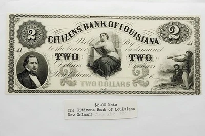 Undated $2 Citizens' Bank of Louisiana, New Orleans, Plain Reverse, UNCirculated - Image 1 of 4