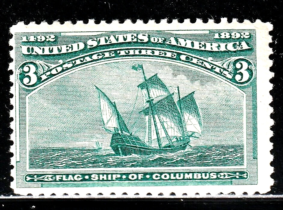 #232 US 3 CENT GREEN COLUMBIAN-MINT-N/H-FINE-VF - Image 1 of 1
