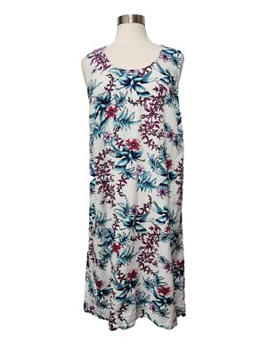 Vestido midi Jessica London sem mangas 14 roxo turquesa branco Hi Lo mistura de linho - Imagem 1 de 4