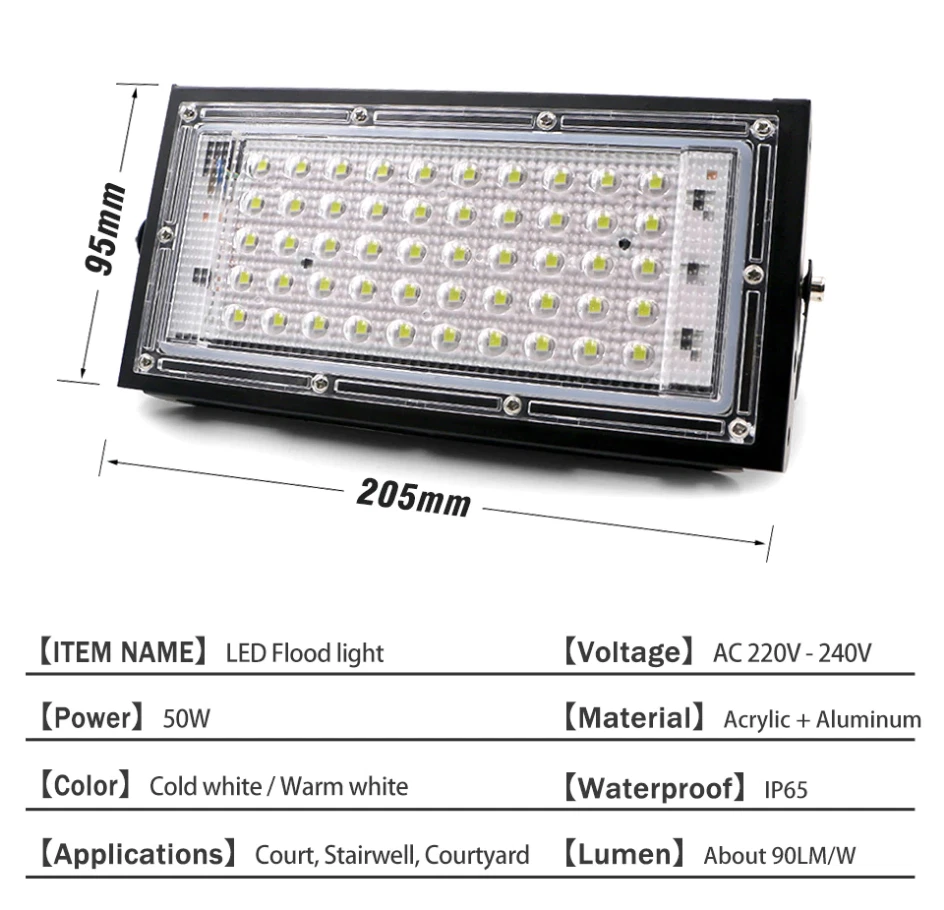 LED Flood Light 50W 220V 240V Floodlight streetIP65 Waterproof Outdoor Wall COOL - Image 1 of 1