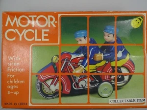 POLICE OFFICER MOTORCYCLE DUO TIN FRICTION TOY MF-162 CHINA NEW IN BOX ~ 6"  - Picture 1 of 4