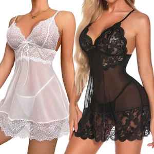Women's Sexy-Lingerie Babydoll G-string Sleepwear Underwear Lace Dress Nightwear - Picture 1 of 77