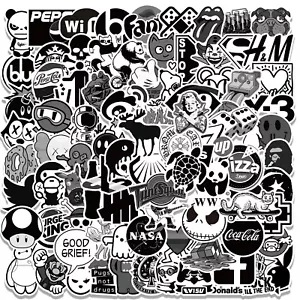 100 Stck. schwarz weiß Aufkleber Graffiti Bombe Decal Pack Auto Laptop Skateboard UK NEU - Bild 1 von 16