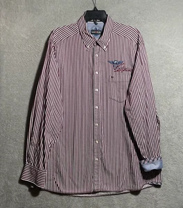 Marvelis Button Shirt Mens XL Maroon Red Stripe Long Sleeve Collar Cotton - Picture 1 of 12