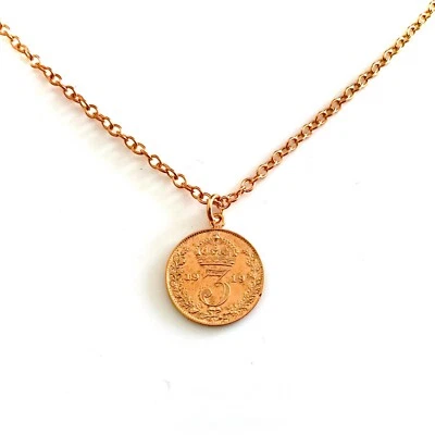 Collar moneda vintage chapado en oro rosa rojo de 18 quilates colgante antiguo de 1919 Foto 1 de 4