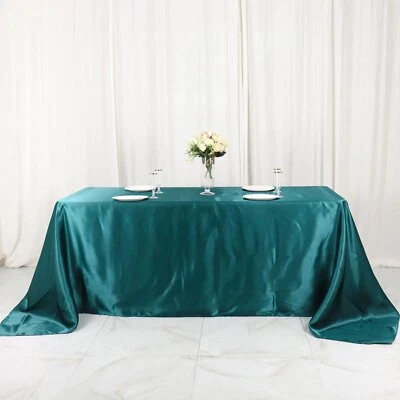 90x132-Inch RECTANGULAR SATIN TABLECLOTH Dinner Wedding Party Linens Decorations - Image 1 of 2