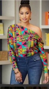 Colorful Diyanu African Print Ankara-Style Off-Shoulder Womens Top M Cotton boho - Picture 1 of 17