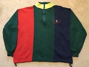 Vintage 90s Polo Ralph Lauren Tricolor Striped Oversized Pullover Size XXL - Bild 1 von 14