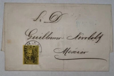 Mexico Cover 1870 50c Yellow Puebla District Overprint 4 70 Cancel Black CDS XF - Image 1 of 3