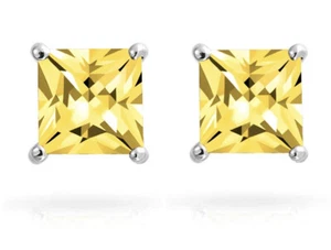 White gold finish Princess cut citrine 7mm stud earrings free postage Gift Boxed - Picture 1 of 4