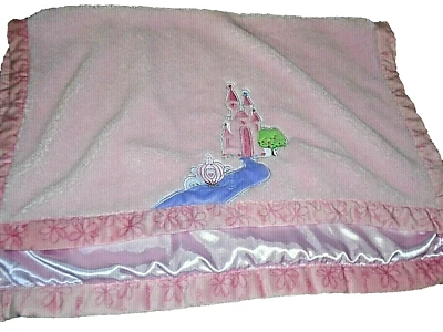 2P !WOW! 30x40 LN Disney Cinderella Castle Pink Plush Satin Crib Baby Blanket - Image 1 of 4