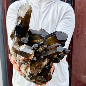 5.42LB Natural Black Smoky Quartz Crystal Cluster Raw Mineral Specimen - Picture 1 of 20