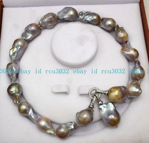 "Hermoso Enorme Collar de Perlas Barrocas Flameball Púrpura Nucleado 15x20mm 18" - Imagen 1 de 14