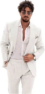 Hombre Lino 2 Piezas Traje Novio Boda Formal Smoking Blazer Pantalón 42-60 - Imagen 1 de 18