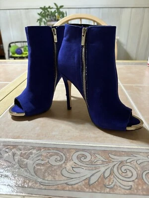 Call It Spring Stiletto Heel Zippered Side Peep Toe Gold Trim Booties/Sz 6.5 - Image 1 of 4