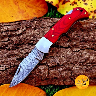 Cuchillo de bolsillo plegable de acero Damasco hecho a mano desollado caza supervivencia edc 2033 Foto 1 de 4