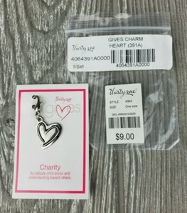 Thirty-One 'Gives Charm Heart' #391A CHARITY, Rhodium-Plated Brass - NEW - Picture 1 of 4