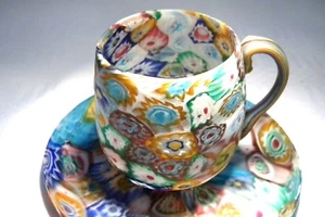 TAZA Y PLATILLO MILLEFIORRI VIDRIO MURANO FRATELLI TOSO VINTAGE - Imagen 1 de 10