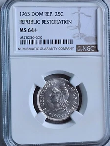 Dominican Republic 25 Centavos 1963 Republic Restoration NGC MS 64+ - Picture 1 of 2