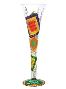 Lolita | Happy Anniversary Champagne Flute ✪NEW✪ CUTE HAND PAINTED GLASS RARE US - Picture 1 of 6