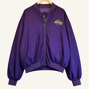 Vintage 90s Tulliano Los Angeles Lakers Purple Bomber Silk Jacket Sz L RARE - Picture 1 of 9