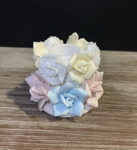 Pastel Spring Flowers Porcelain Candle Holder VTG - Picture 1 of 13