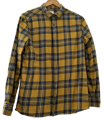 GEORGE.  CAMISA MANGA LARGA FRANELA 100% ALGODÓN CUADROS AMARILLO MOSTAZA. TALLA MEDIANA Foto 1 de 3