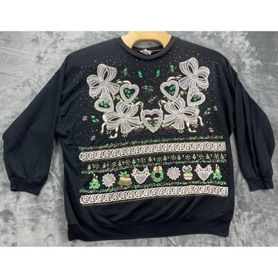 Cascanueces Negro Navidad Feo Suéter Mujer Estrás Arcos Acebo Nieve Foto 1 de 4