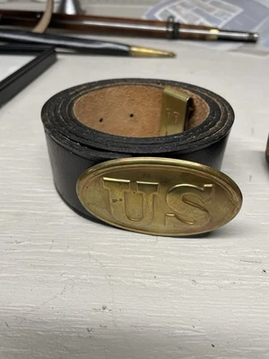 Cinturón y hebilla de cuero Civil War Re Enactor/bolso de tapa de cuero Foto 1 de 4