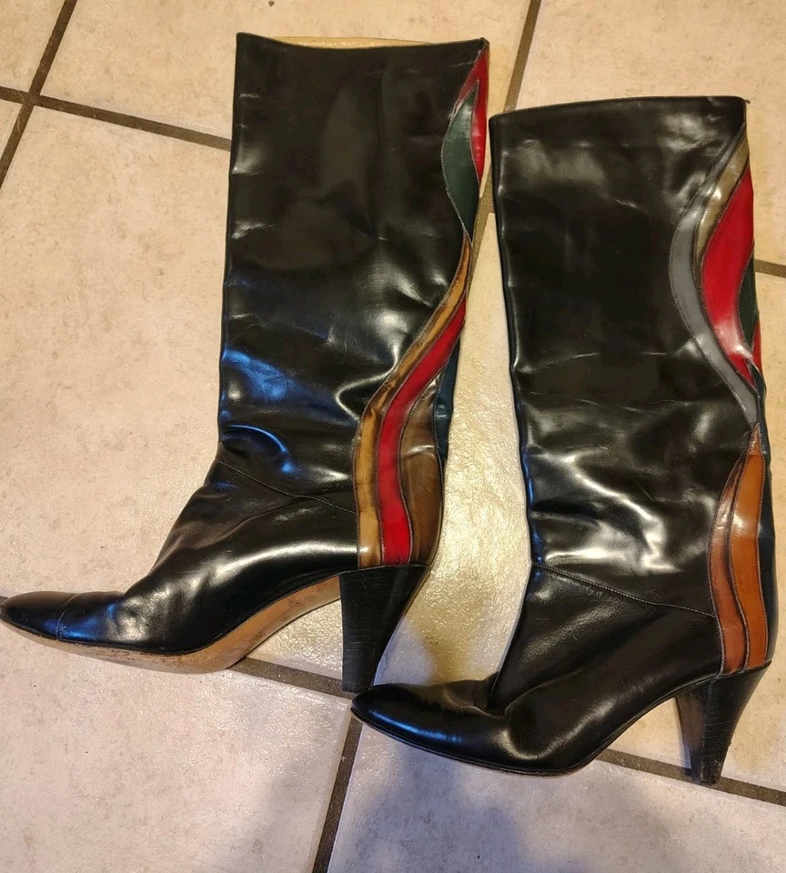 j.renee antonio rossi womens vintage black leather heelboots 6.5. made in italy - Image 1 of 4